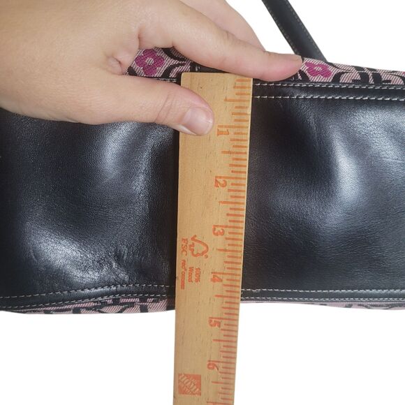 Fossil Monogram Shoulder Bag Purse Handbag Pink Black Leather Trim Flower Boho - Picture 11 of 13